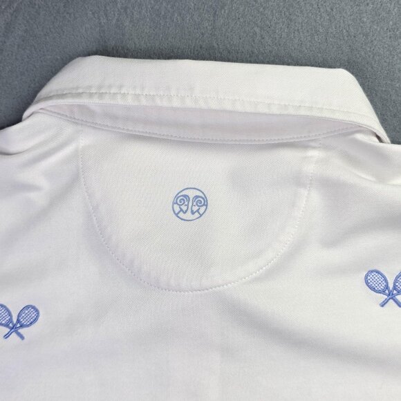 Renwick Polo Shirt Womens XL White Tennis Racket Embroidered Golf Stretch Pima - Picture 7 of 10